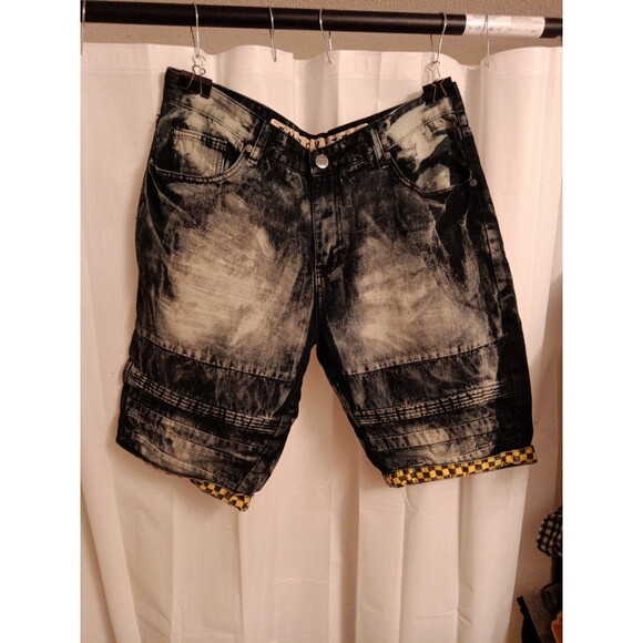 Encrypted Men's Short Pants 38 Acid Wash Blue Faded Denim Jeans - Picture 1 of 5